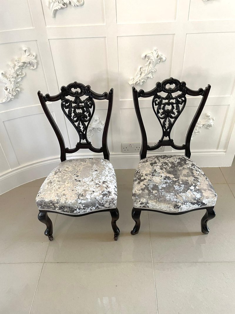 Antique Pair of Quality Victorian Ebonised Side Chairs - Image 3